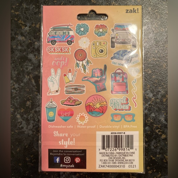🕶️🩴🚐🥤📷🐢🎒 24pc Pack Zak! Express Yourself Fun Travel Waterproof Vinyl Stickers - Picture 2 of 3